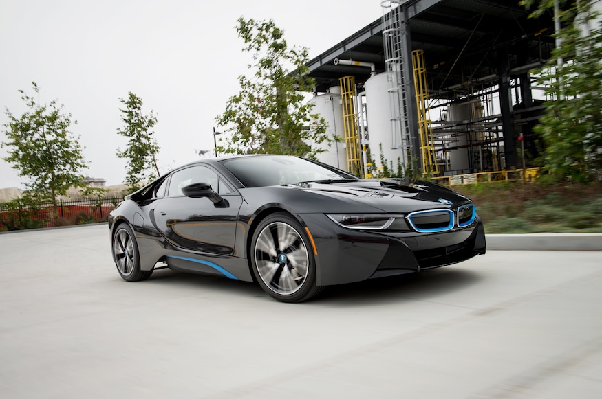 black 2014 bmw i8 with blue accents